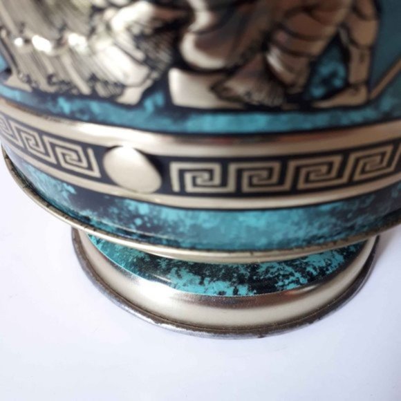 Greek Circular Tin Storage Box Green Gold - Picture 4 of 8